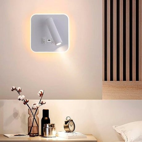 LÁMPARA DE PARED INTERIOR ELISABETTA LED 8W + LUZ CÁLIDA DE LECTURA LED 3W + CARGADOR USB - TIPO C PARA IPHONE Y ANDROID