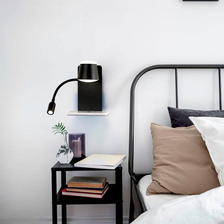 LÁMPARA DE PARED INTERIOR EMMA LED 9W + LUZ CÁLIDA DE LECTURA FLEXIBLE LED 3W + CARGADOR USB - TIPO C PARA IPHONE Y ANDROID Y  CARGADOR INALÁMBRICO WIRELESS