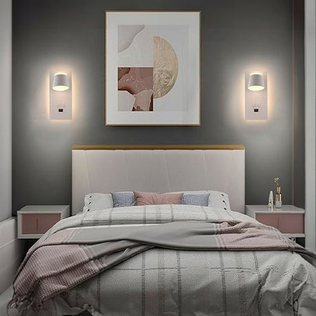 LÁMPARA DE PARED INTERIOR ILARIA LED 11W +  LUZ CÁLIDA DE LECTURA LED 10W  + CARGADOR USB - TIPO C PARA IPHONE Y ANDROID