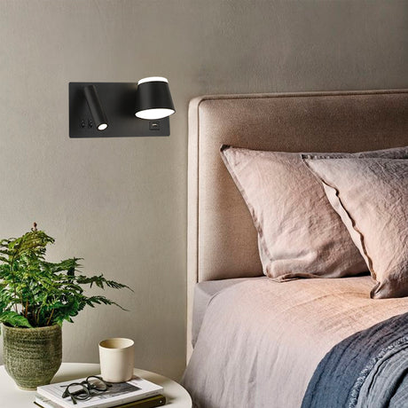 LÁMPARA DE PARED INTERIOR ISABELLA LED 10W + LUZ CÁLIDA DE LECTURA LED 3W + CARGADOR USB - TIPO C PARA IPHONE Y ANDROID
