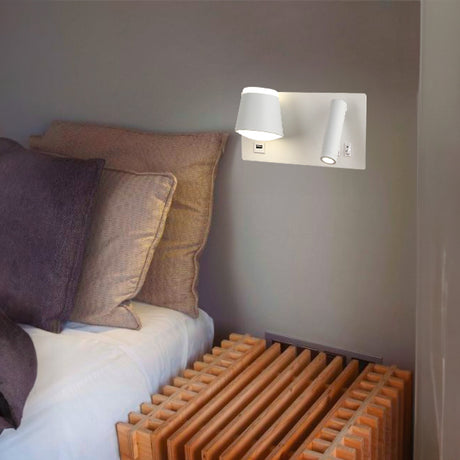 LÁMPARA DE PARED INTERIOR LAURA LED 10W + LUZ CÁLIDA DE LECTURA LED 3W + CARGADOR USB - TIPO C PARA IPHONE Y ANDROID