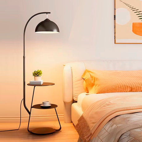 LÁMPARA DE PIE PASQUALINA BLACK LED CON MESA / SIN FOCO