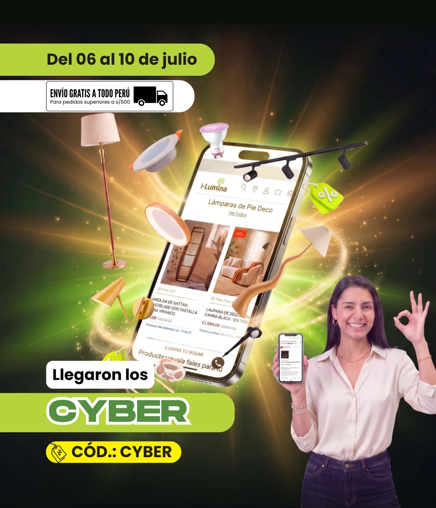 Ofertas cyber day ilumina 6 al 10 de julio 2026 descuentos cupon código descuento luminarias fiestas patrias peru promo promociones por fiestas patrias gratificacion luminarias lamparas luminarias iluminarias decorativas