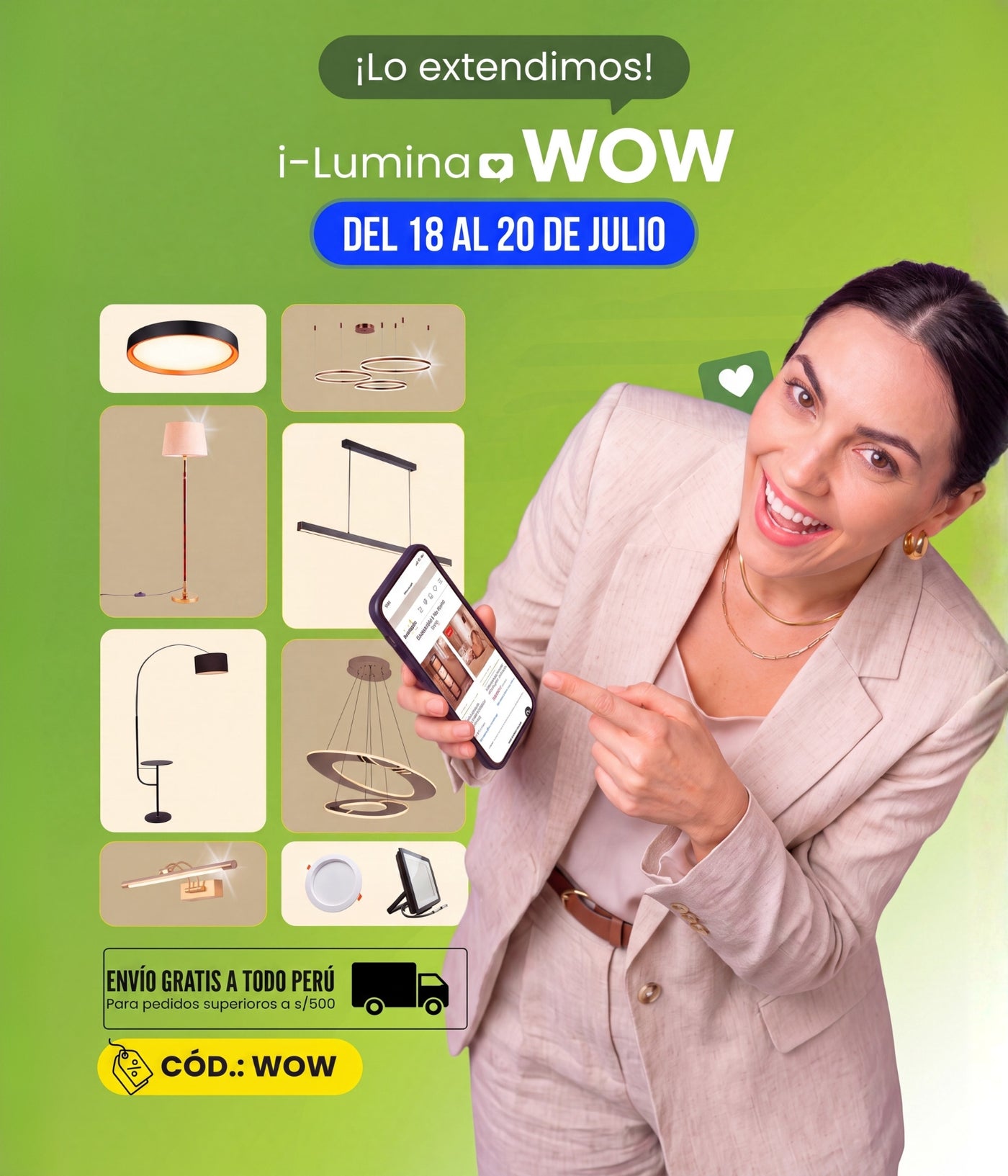 Ofertas cyber wow ilumina 18 al 20 de julio 2026 extendido descuentos cupon código descuento luminarias fiestas patrias peru promo promociones por fiestas patrias gratificacion luminarias lamparas luminarias iluminarias decorativas