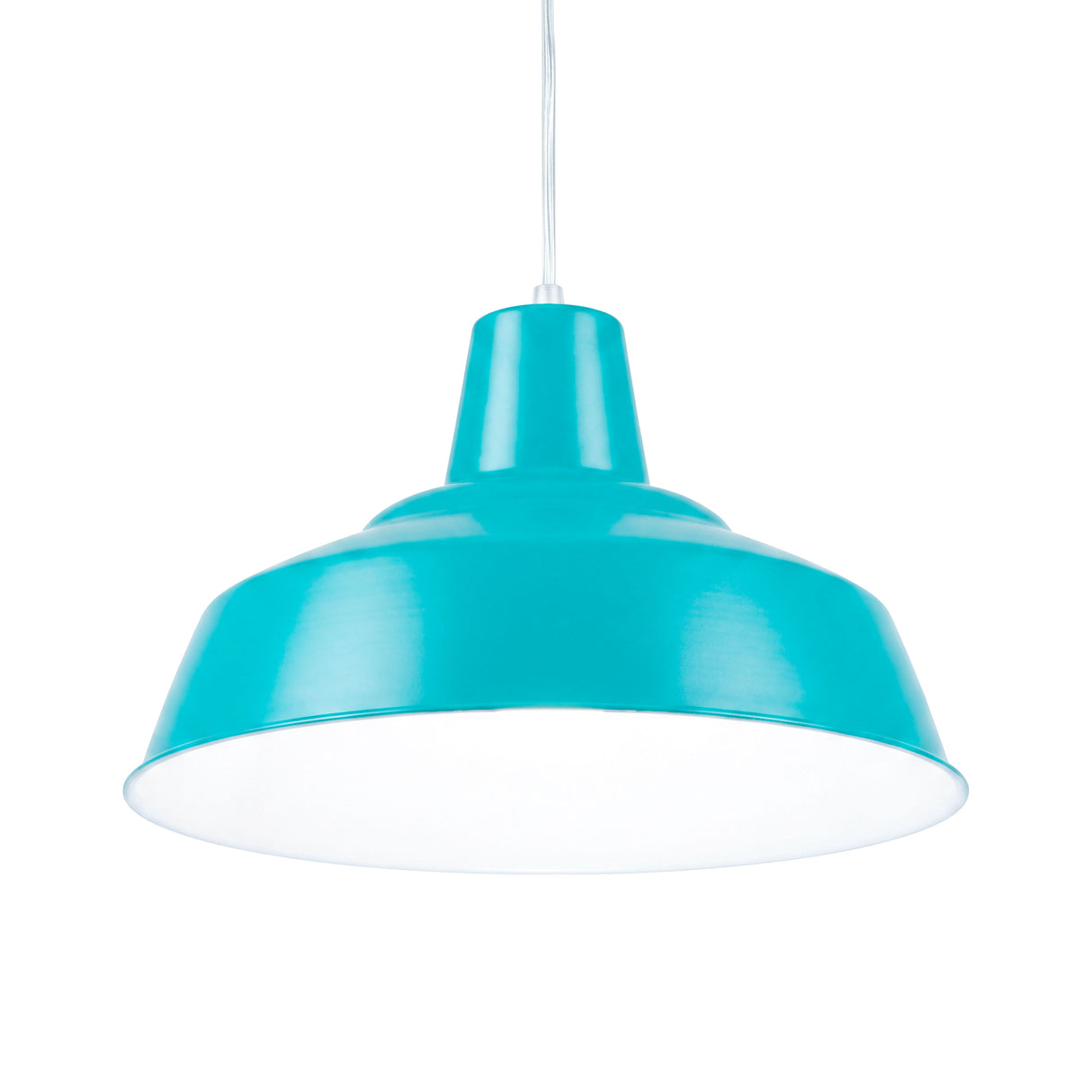 Campana metálica decorativa encendida para catálogo digital de iluminación técnica residencial.
