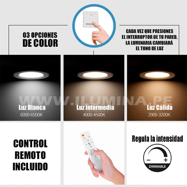 Lámpara de Techo LED Lunar Blanco 45W CCT con Mando a Distancia •  IluminaShop