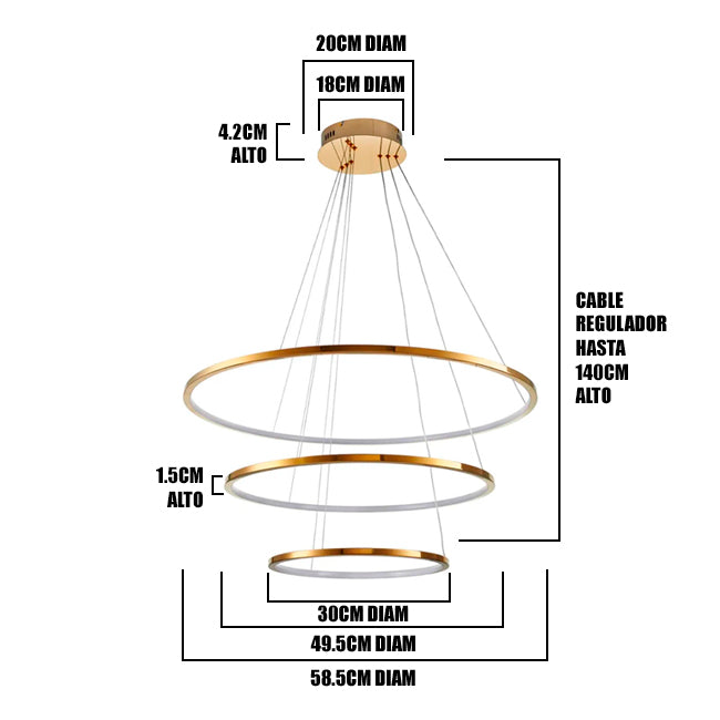 LÁMPARA COLGANTE BRUSELAS GOLD LED + CONTROL REMOTO