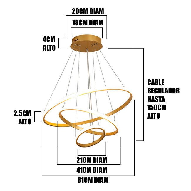 LÁMPARA COLGANTE BARCELONA GOLD LED + CONTROL REMOTO