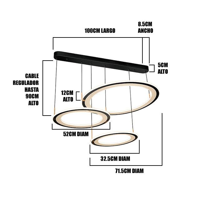 LÁMPARA COLGANTE VENUS TRÍO BLACK LED + CONTROL REMOTO