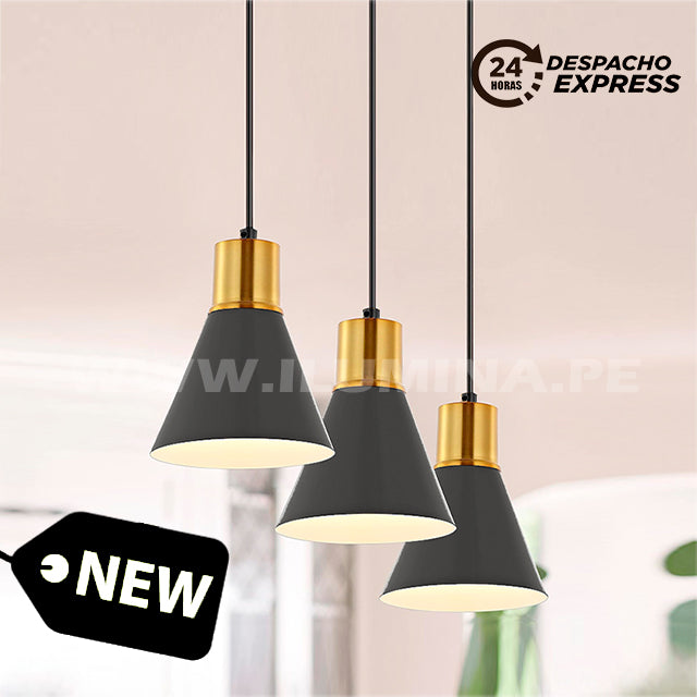 LÁMPARA COLGANTE DAKOTA TRÍO BLACK AND GOLD LED + FOCO LED 12W LUZ CÁLIDA