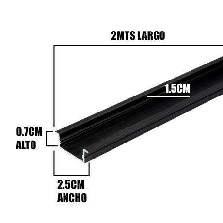 PERFIL DE ALUMINIO NEGRO 2.00MTS EMPOTRABLE PARA CINTA LED - 25MM X 7MM