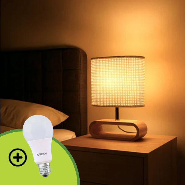 LÁMPARA DE MESA DE MADERA IRIS CABLE BLANCO + FOCO LED 12W LUZ CÁLIDA