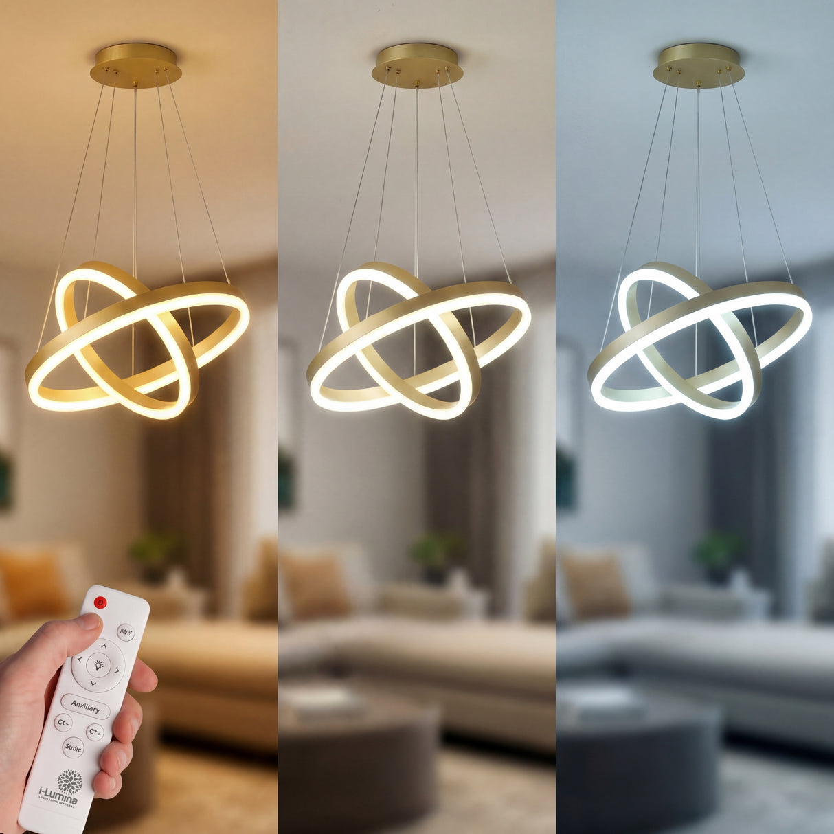 Ajuste de temperatura de luz: cálida, neutra y fría para lámpara circular dorada