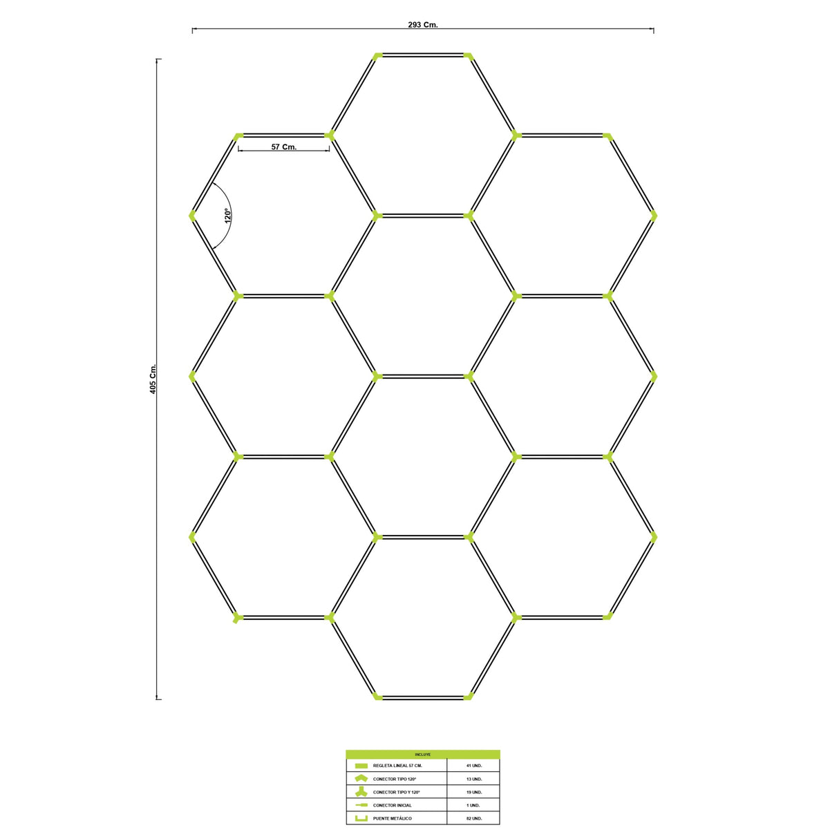 LÁMPARA HEXAGONAL LED ADOSABLE A TECHO/PARED TIPO PANAL "III" - KIT COMPLETO 10 HEXAGONALES LUZ BLANCA