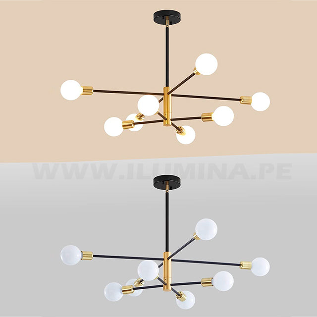 LÁMPARA COLGANTE OLIVIA BLACK AND GOLD LED + FOCO LED G95 FILAMENTO ÁMBAR 4W 2700K LUZ CÁLIDA