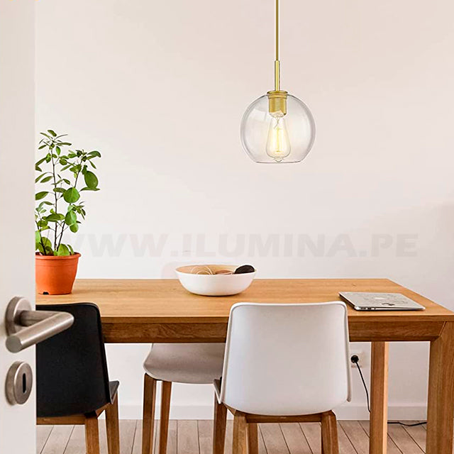 LÁMPARA COLGANTE MURANO LUX GOLD + FOCO LED TRANSPARENTE A60 4W LUZ CÁLIDA