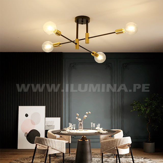 LÁMPARA COLGANTE PAULINA BLACK AND GOLD LED + FOCO LED G95 FILAMENTO TRANSP 4W 2700K LUZ CÁLIDA