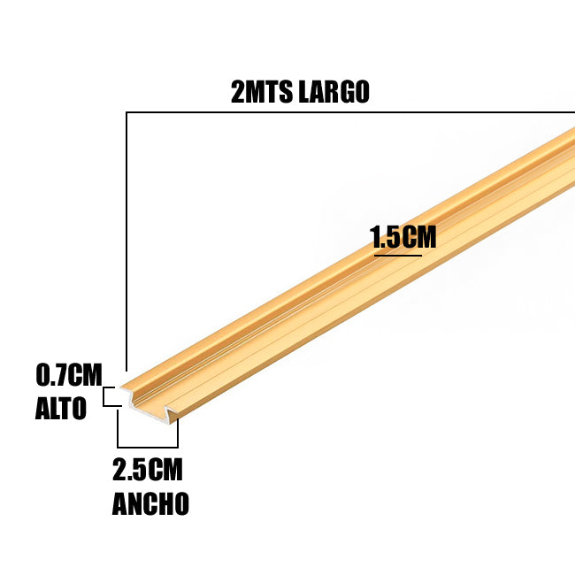 PERFIL DE ALUMINIO DORADO 2.00MTS EMPOTRABLE PARA CINTA LED - 25MM X 7MM