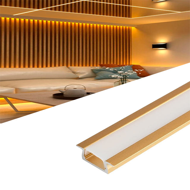 PERFIL DE ALUMINIO DORADO 2.00MTS EMPOTRABLE PARA CINTA LED - 25MM X 7MM