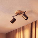 LÁMPARA DE TECHO/PARED 2 SPOTS ORIENTABLE DUETO BLACK & WOOD GU10 - SIN DICROICO