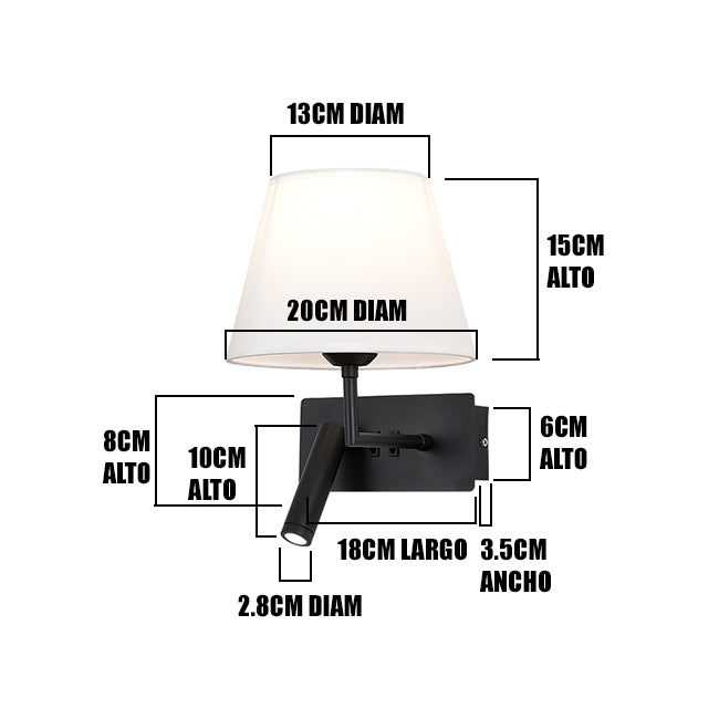 LÁMPARA DE PARED INTERIOR CHIARA E27 + USB Y LUZ INTERMEDIA DE LECTURA LED 3W