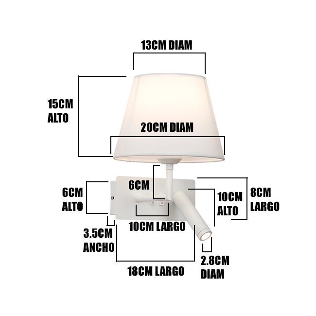 LÁMPARA DE PARED INTERIOR CATERINA E27 + USB Y LUZ INTERMEDIA DE LECTURA LED 3W