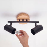 LÁMPARA DE TECHO/PARED 2 SPOTS ORIENTABLE DUETO BLACK & WOOD GU10 - SIN DICROICO