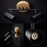 LÁMPARA DE TECHO/PARED 2 SPOTS ORIENTABLE DUETO BLACK & WOOD GU10 - SIN DICROICO