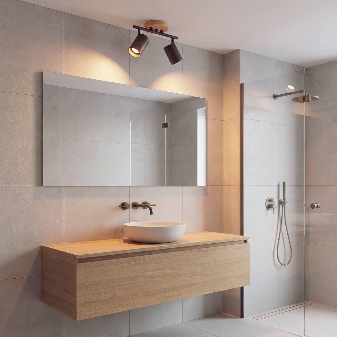 LÁMPARA DE TECHO/PARED 2 SPOTS ORIENTABLE DUETO BLACK & WOOD GU10 - SIN DICROICO