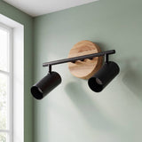 LÁMPARA DE TECHO/PARED 2 SPOTS ORIENTABLE DUETO BLACK & WOOD GU10 - SIN DICROICO