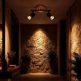 LÁMPARA DE TECHO/PARED 2 SPOTS ORIENTABLE DUETO BLACK & WOOD GU10 - SIN DICROICO