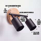LÁMPARA DE TECHO/PARED 2 SPOTS ORIENTABLE DUETO BLACK & WOOD GU10 - SIN DICROICO