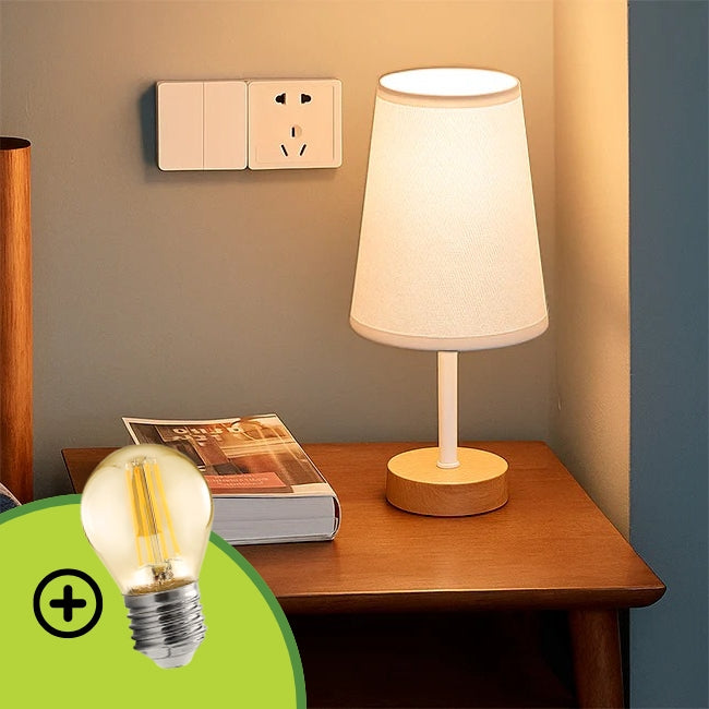LÁMPARA DE MESA DE MADERA BRIANNA + FOCO LED ÁMBAR G45 4W LUZ CÁLIDA