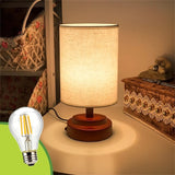 LÁMPARA DE MESA LINEAL MAHIA BROWN + FOCO LED TRANSPARENTE A60 4W LUZ CÁLIDA
