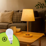 LÁMPARA DE MESA LINEAL FARITZA GOLD + FOCO LED 12W LUZ CÁLIDA