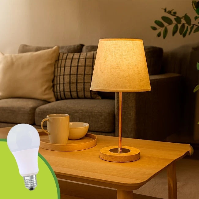 LÁMPARA DE MESA LINEAL FARITZA GOLD + FOCO LED 12W LUZ CÁLIDA