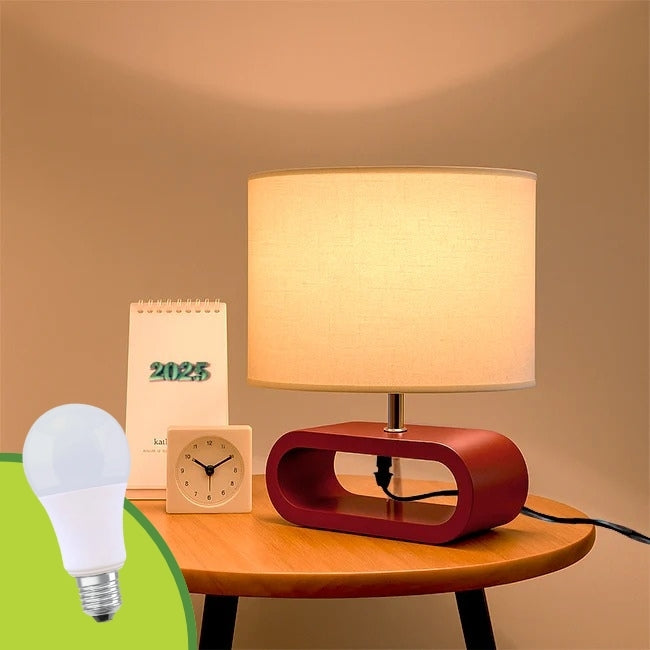 LÁMPARA DE MESA DE MADERA KENIA + FOCO LED 12W LUZ CÁLIDA
