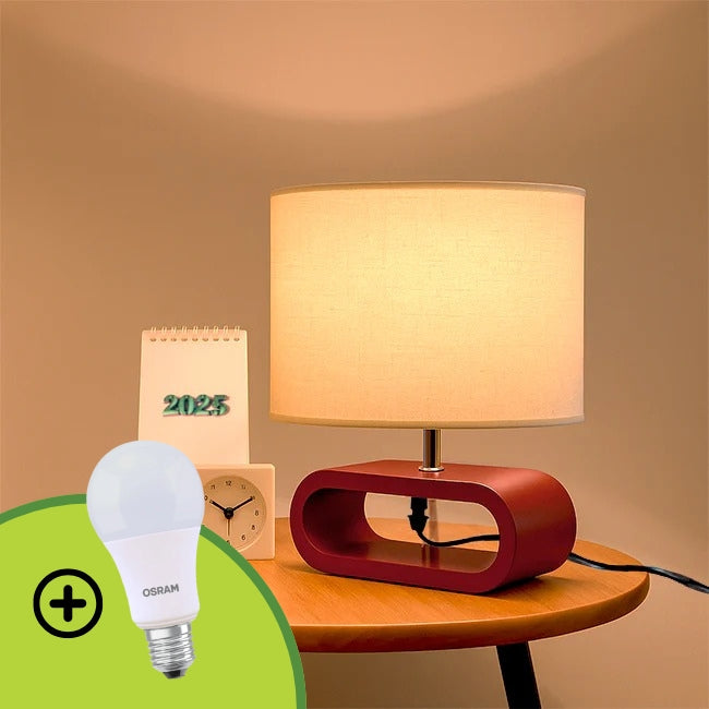 LÁMPARA DE MESA DE MADERA KENIA + FOCO LED 12W LUZ CÁLIDA