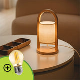 LÁMPARA DE MESA DE MADERA LANA + FOCO LED ÁMBAR G45 4W LUZ CÁLIDA