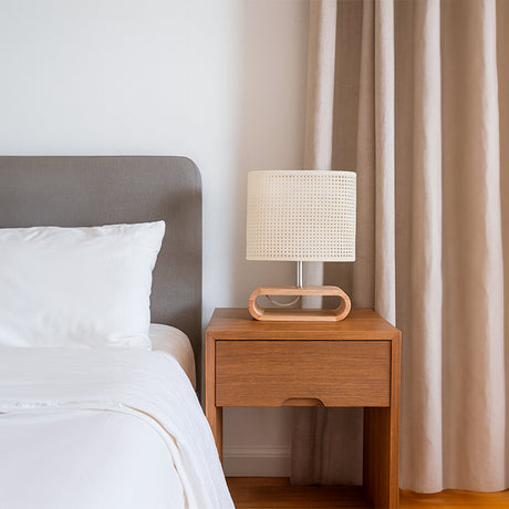 LÁMPARA DE MESA DE MADERA IRIS CABLE BLANCO + FOCO LED 12W LUZ CÁLIDA