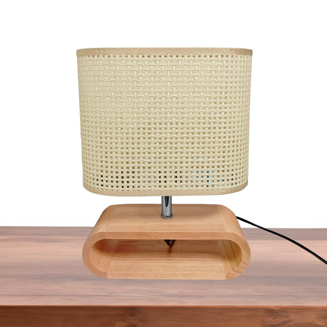 LÁMPARA DE MESA DE MADERA IRIS CABLE NEGRO + FOCO LED 12W LUZ CÁLIDA