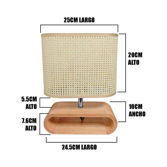 LÁMPARA DE MESA DE MADERA IRIS CABLE NEGRO + FOCO LED 12W LUZ CÁLIDA