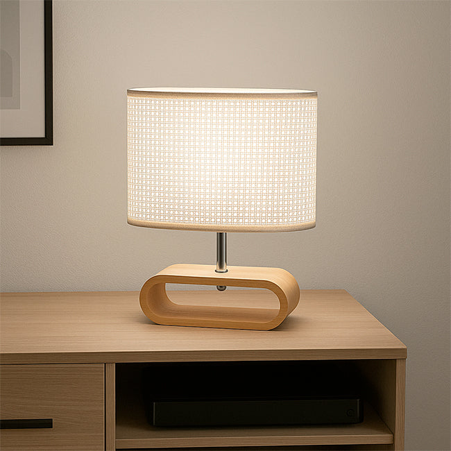 LÁMPARA DE MESA DE MADERA IRIS CABLE NEGRO + FOCO LED 12W LUZ CÁLIDA