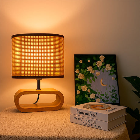 LÁMPARA DE MESA DE MADERA GEA + FOCO LED 12W LUZ CÁLIDA