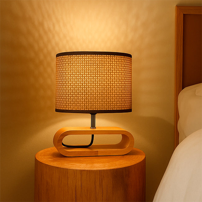 LÁMPARA DE MESA DE MADERA GEA + FOCO LED 12W LUZ CÁLIDA