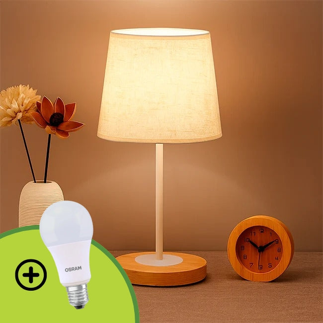 LÁMPARA DE MESA LINEAL FARITZA WHITE + FOCO LED 12W LUZ CÁLIDA