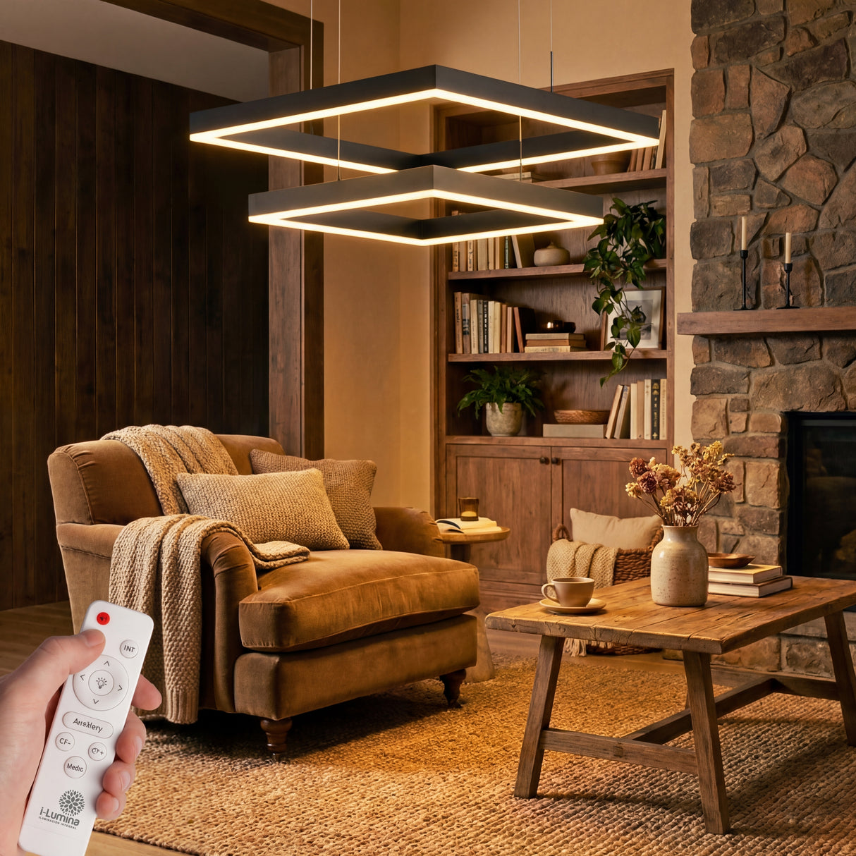 Iluminación indirecta y directa para salas de estar con diseño geométrico