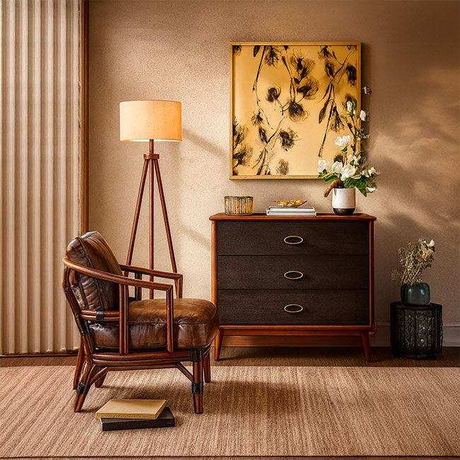 LÁMPARA DE PIE TRÍPODE OSLO NORDIC WOOD NOGAL - SIN FOCO