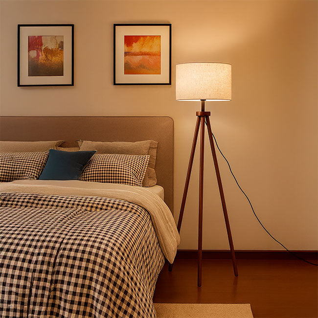 LÁMPARA DE PIE TRÍPODE OSLO NORDIC WOOD NOGAL - SIN FOCO