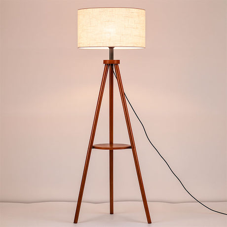 LÁMPARA DE PIE TRÍPODE NORUEGA NOGAL NORDIC SHELF CON REPISA - SIN FOCO